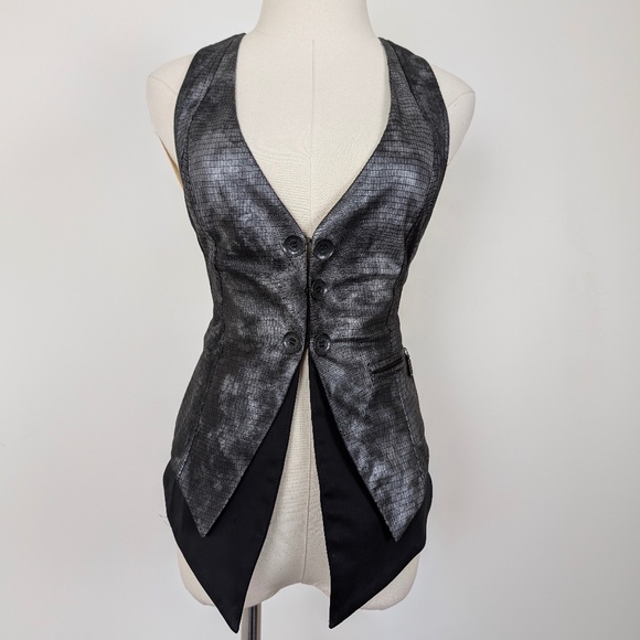 Guess Vest Waistcoat Faux Snake Sleeveless Button Up Textured Fitted - Picture 6 of 12